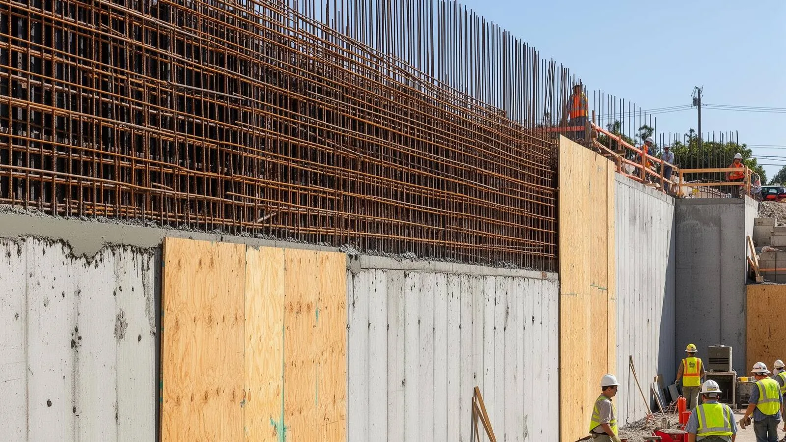 Reinforced concrete foundation work in progress at a Los Angeles property